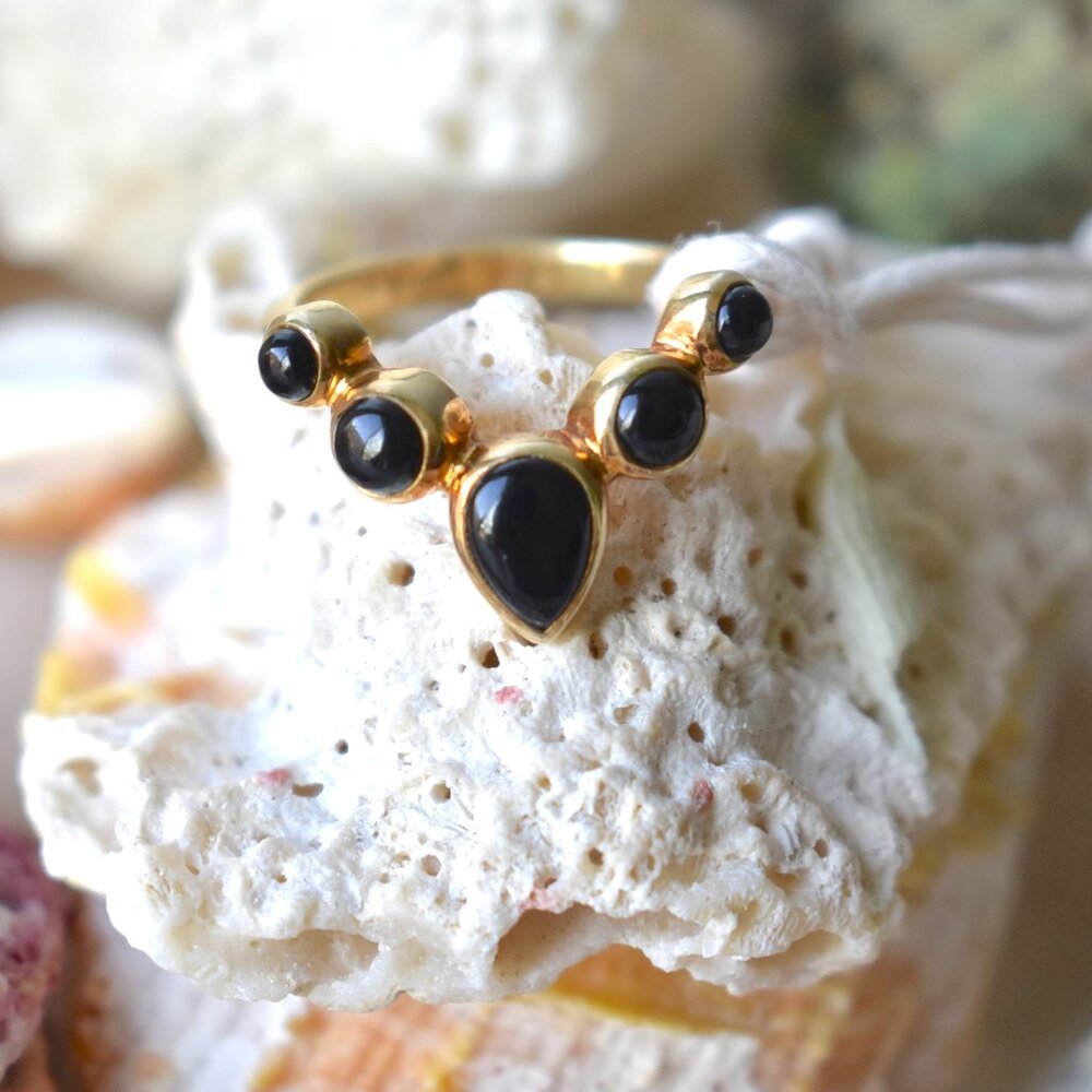 Anna Beck Gold & Black Onyx V 18K Gold Plated Sterling Ring